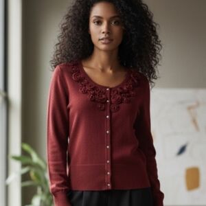 White House Black Market Rosette Knit Cardigan XL